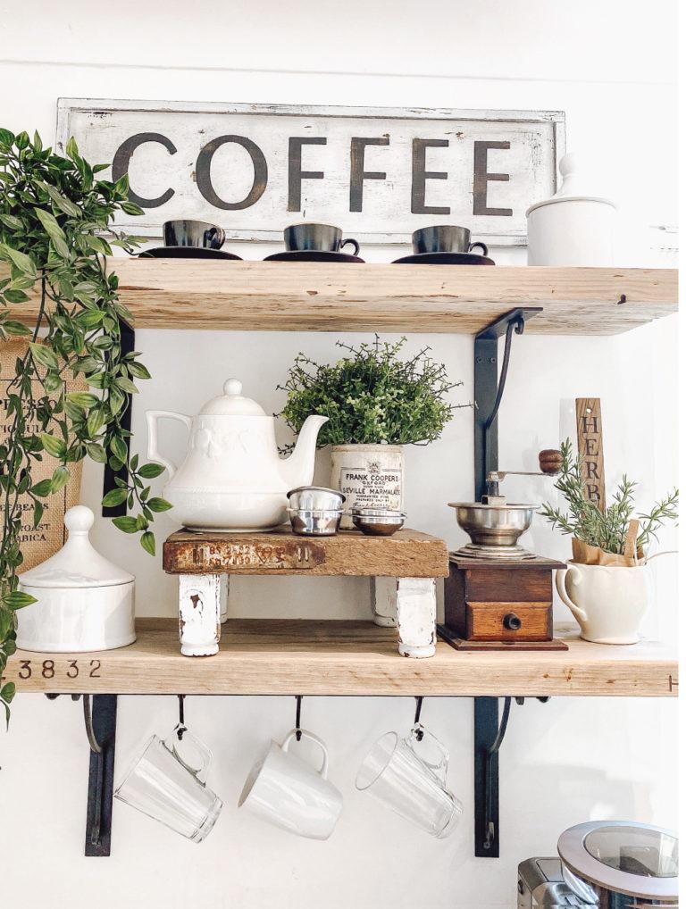 coffee bar floating shelf set up