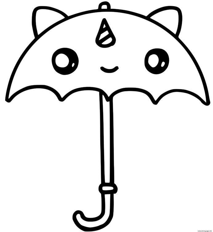 The girl with the umbrella - Kawaii Kids Coloring Pages