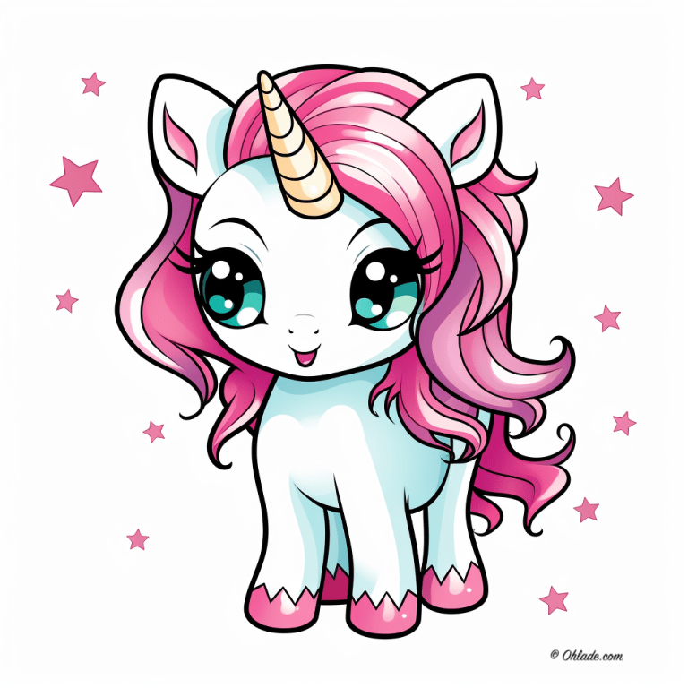 Cute Kawaii Unicorn Coloring Pages