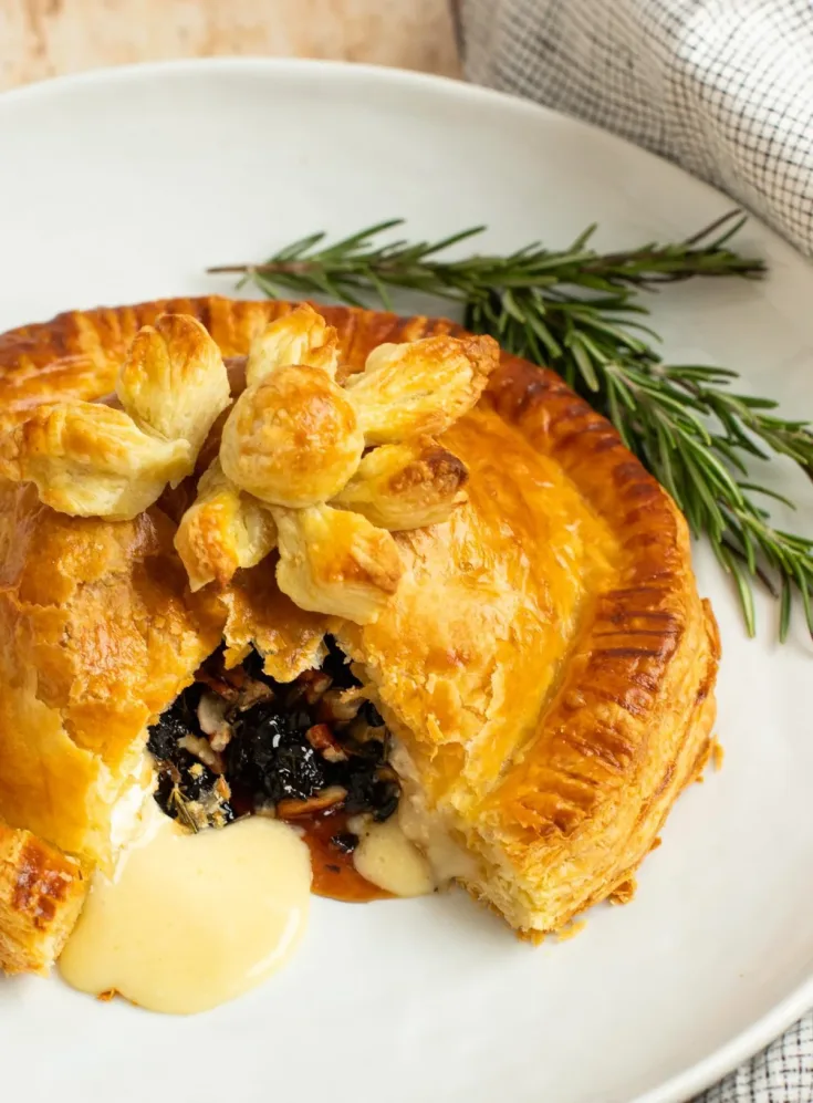 Image for Baked Brie en Croute with Honey, Dried Cherries, Rosemary & Pecans