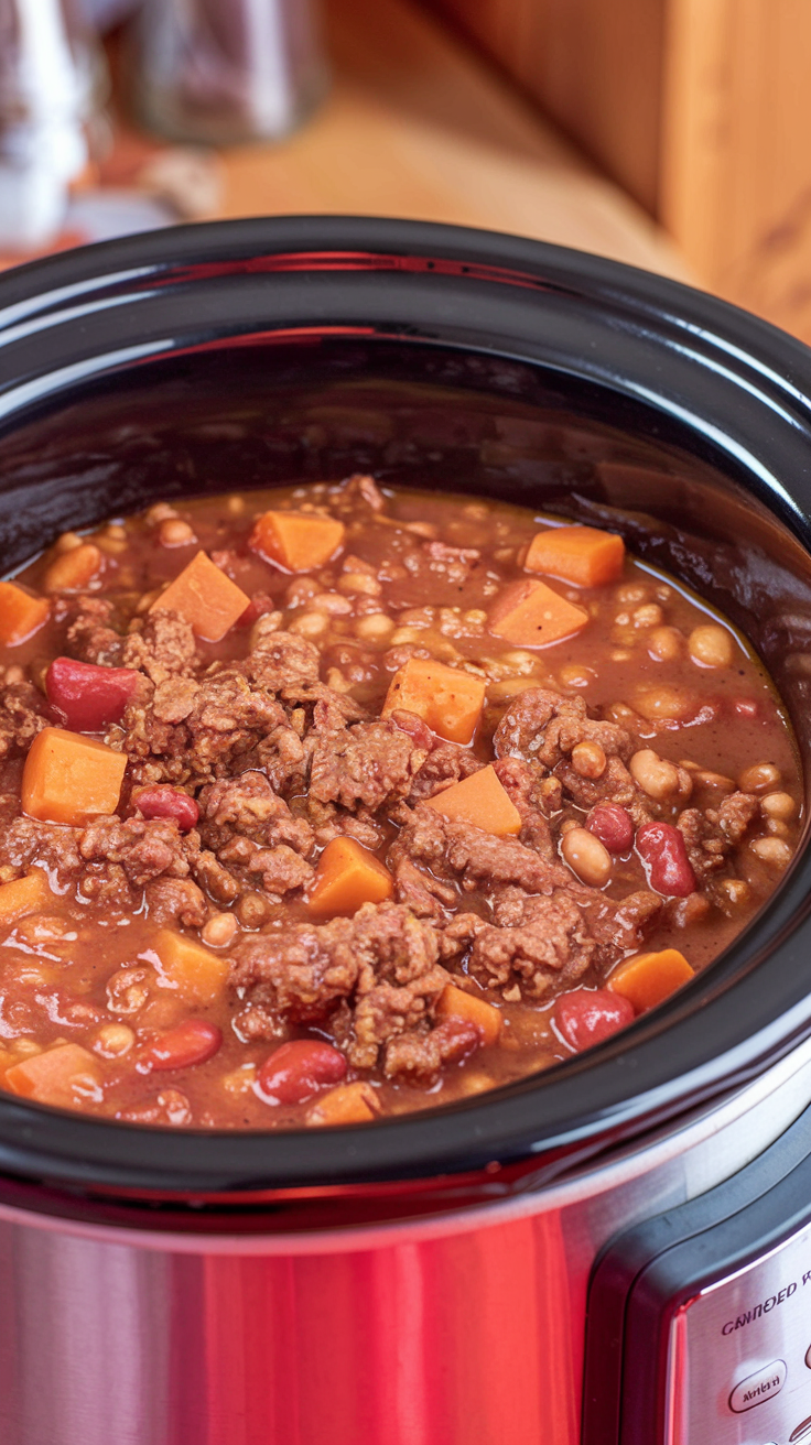 Beef and Sweet Potato Chili crockpot meal