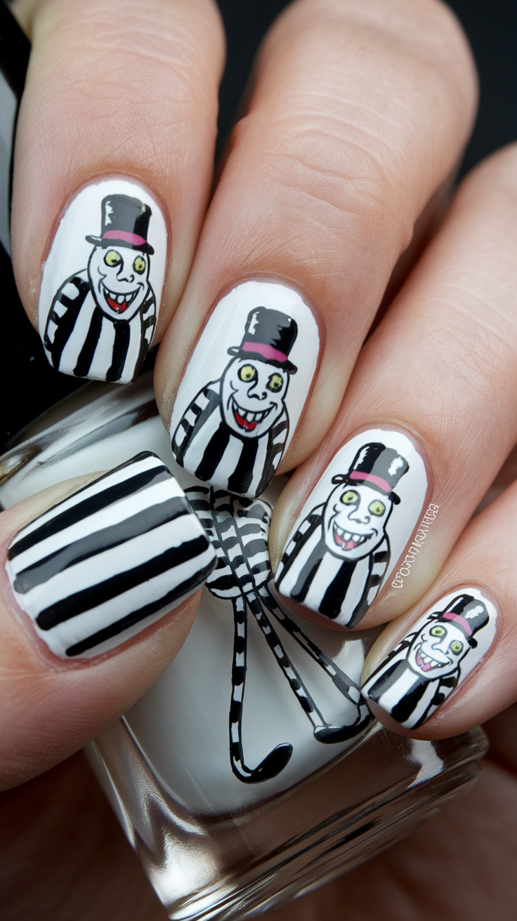 Beetlejuice Halloween Nail Art Ideas