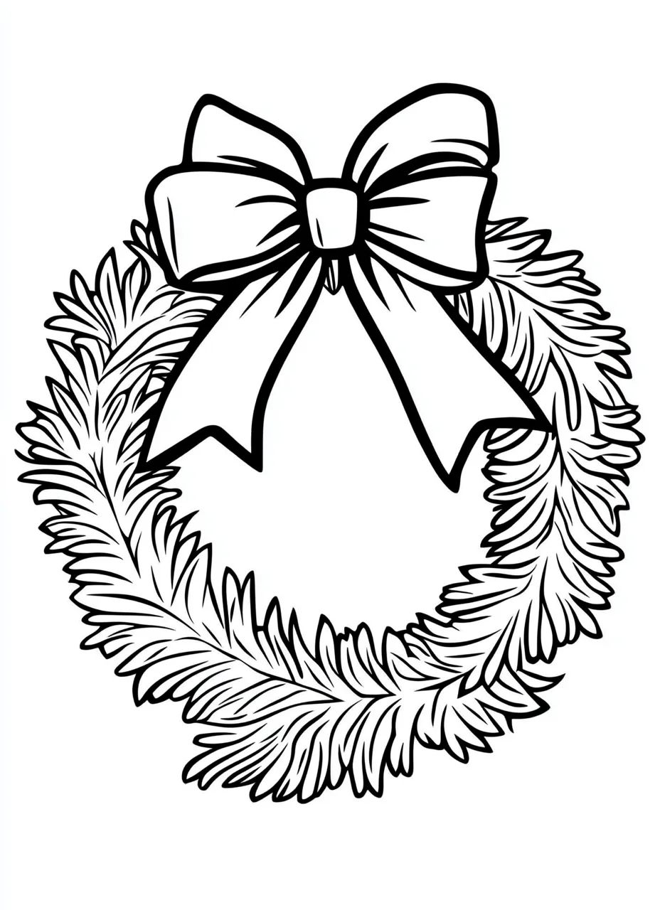 Christmas Wreath and Ribbon Coloring Page - ohlade.com
