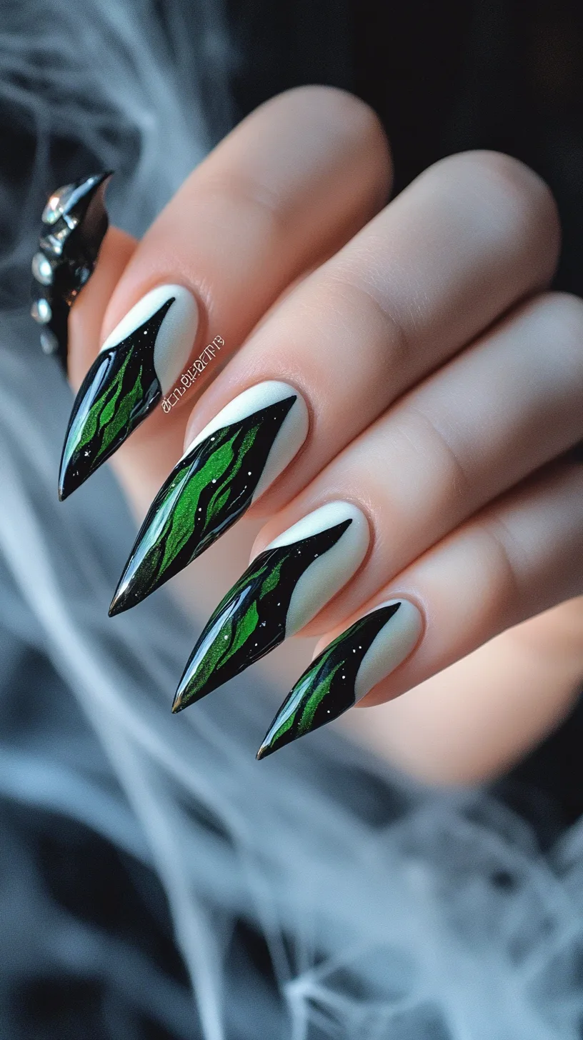 Emerald Stars Halloween Nail Art Ideas