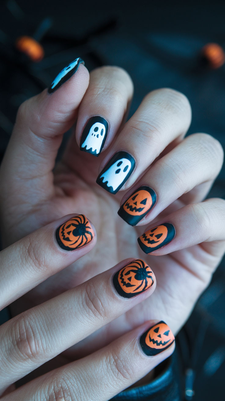 Ghost and Pirate Pumpkin Nails
