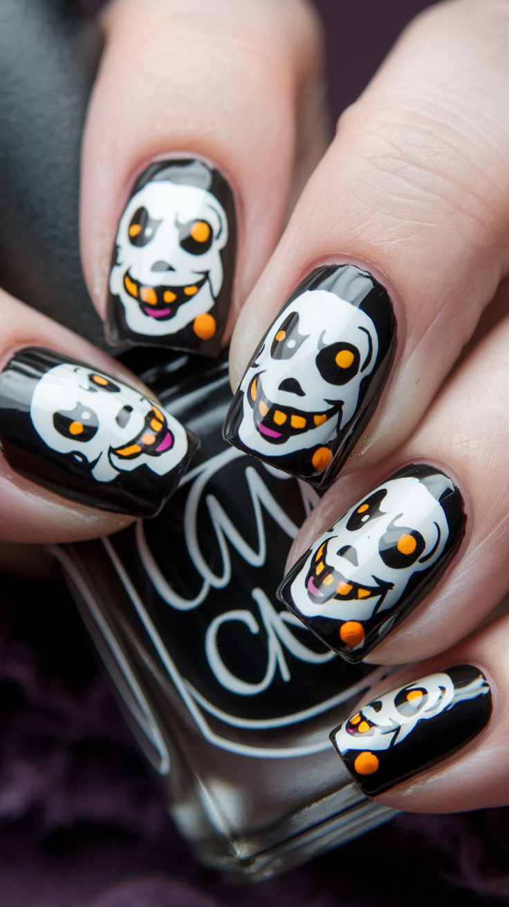 Creepy Face Halloween Nails