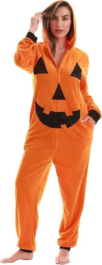 Velvet Pumpkin Jumpsuit Halloween Cozy Costume