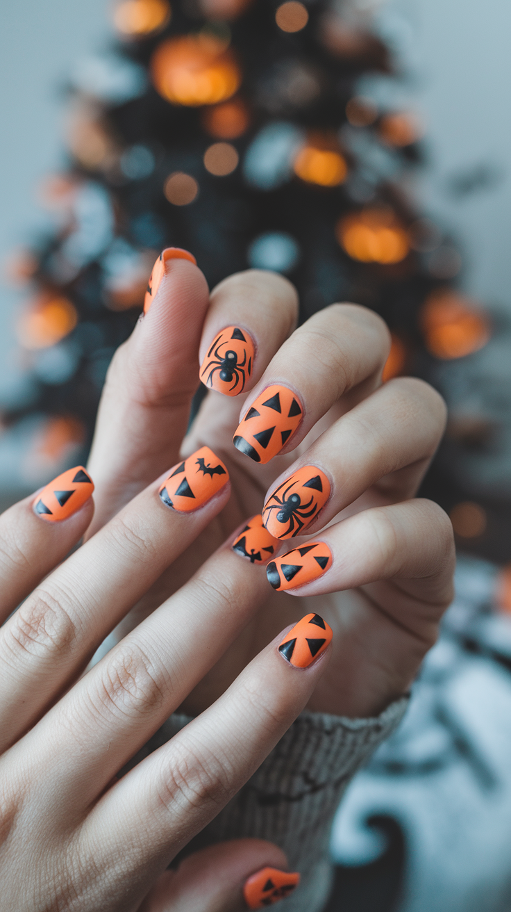 Spiders and Geometric Shapes Halloween Nails