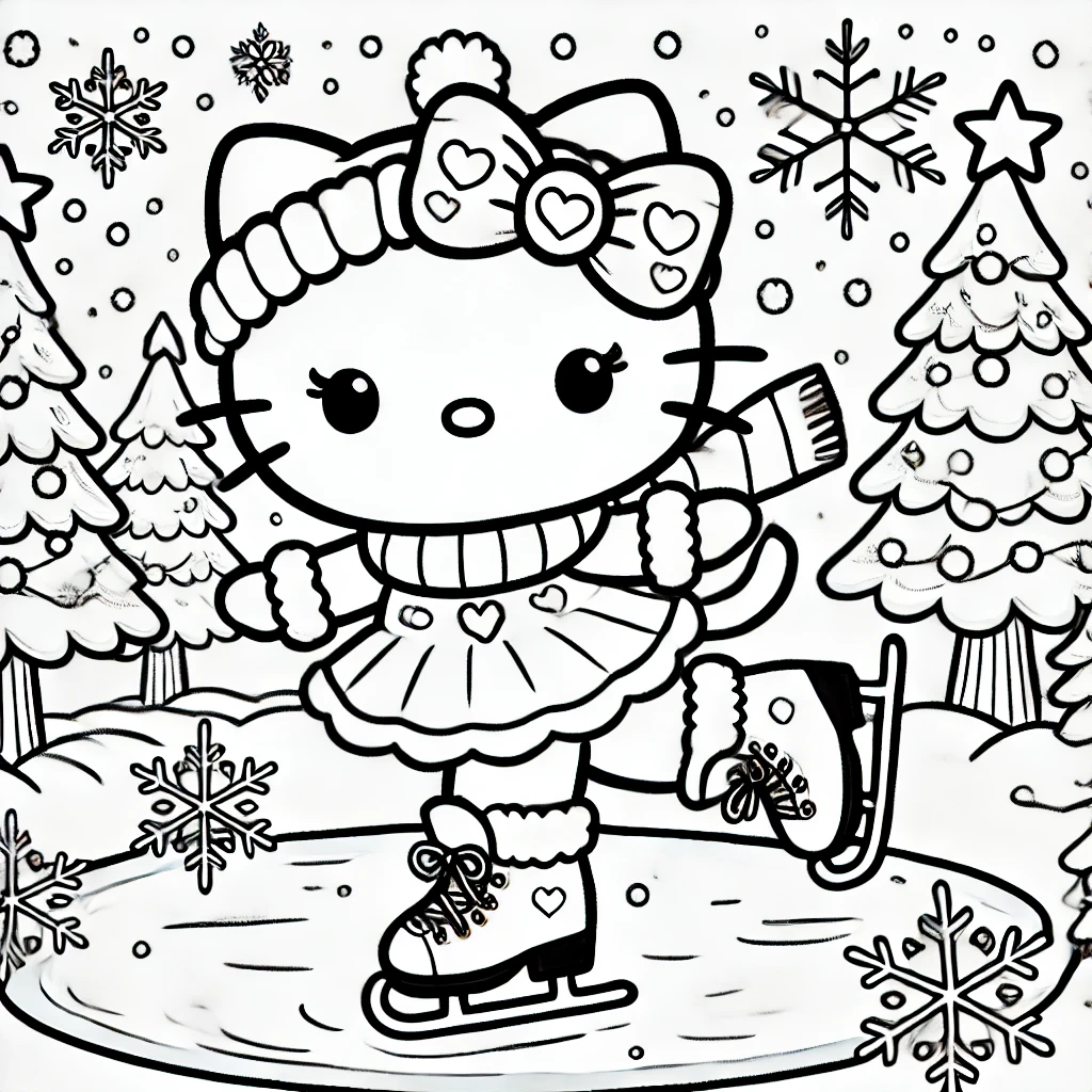 Hello Kitty Christmas Skating Coloring Pages - ohlade.com