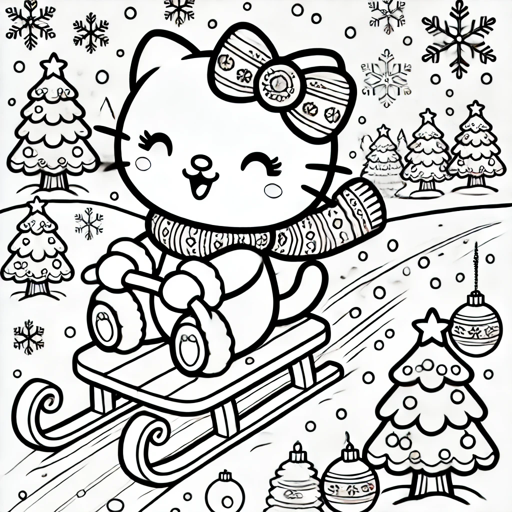 Hello Kitty Holiday Sleding Coloring Pages - ohlade.com