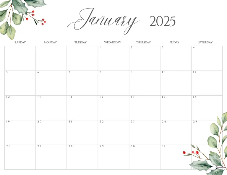 free January 2025 calendar printables