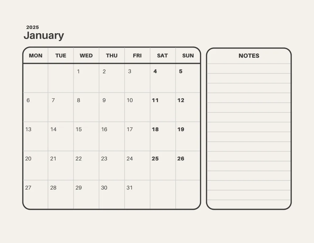 Paper January 2025 Calendar