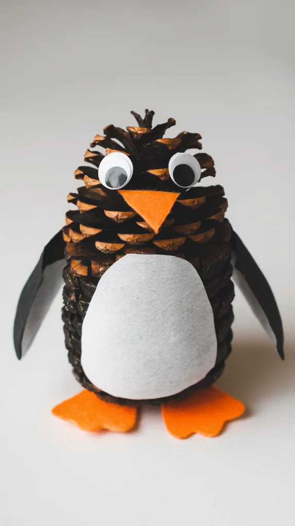 New Years Crafts For Kids -Pinecone Penguin